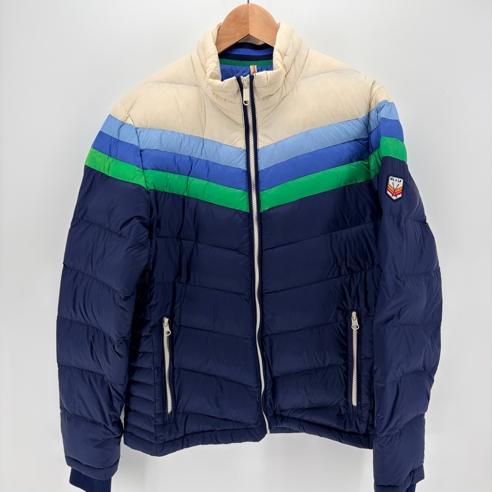 Marine Layer Lost & Found Down Puffer Jacket Chevron Colorblock Retro Ski